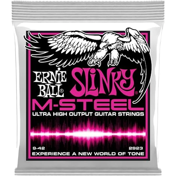 Ernie Ball 2923 M-Steel, E-Gitarren Saiten Super Slinky, Saitenstärken 009-042, Maraging Stahlkern mit Cobalt Wicklung – Bild 1