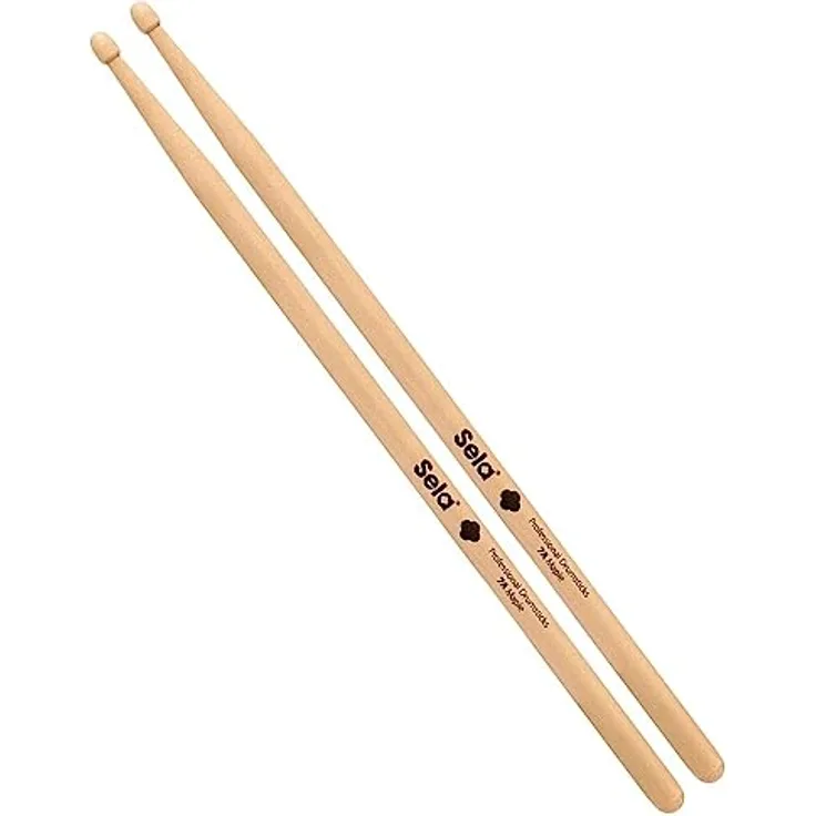 Sela Professional Maple 7A Drumsticks, Schlagzeug-Sticks aus Ahornholz mit Eichel-Kopf-Form, ideal für sanften Rock, 1 Paar, Natur, SE 274
