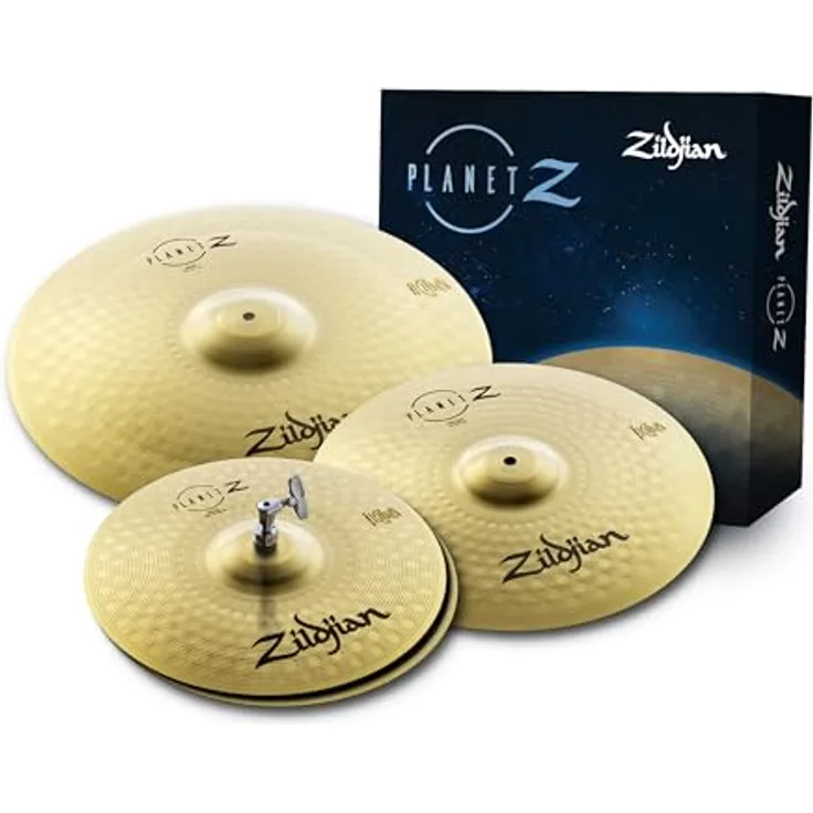 Zildjian ZB4PK Planet Z Series, 4-teiliges Schlagzeugbecken Set mit 14" Hi-Hats, 16" Crash und 20" Ride, traditionelles helles Finish