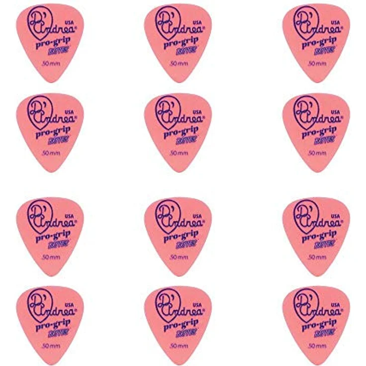 dAndrea Pro-Grip Brites Pick Set 0,50 mm, rutschfeste Plektren in Rot, 12 Stück – Bild 1