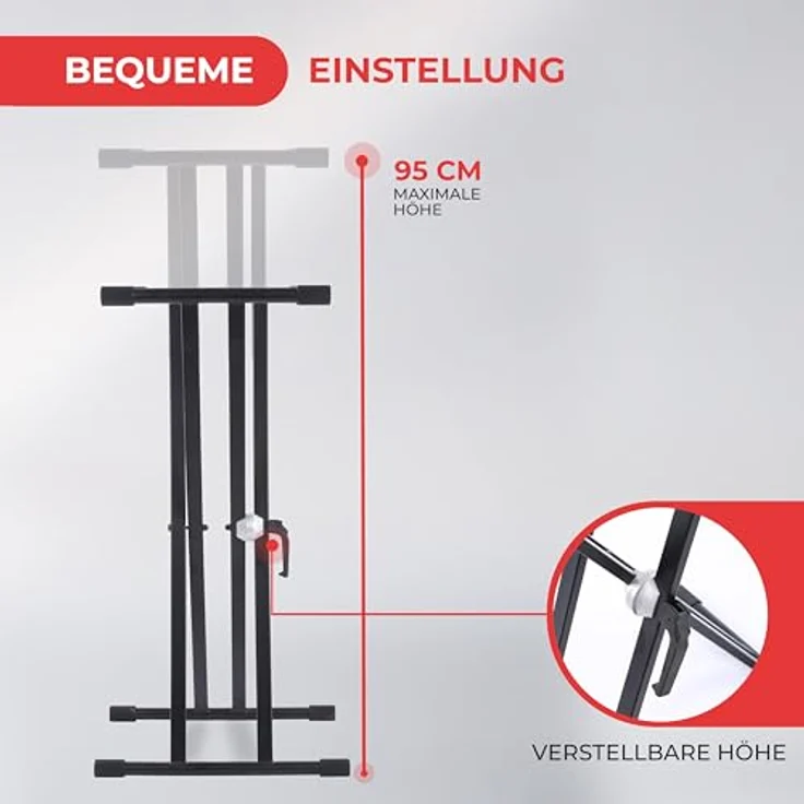 Pyle X-Form Keyboard Ständer, Höhenverstellbar und klappbar für E Pianos und Keyboards bis 95 cm, Schwarz – Bild 4