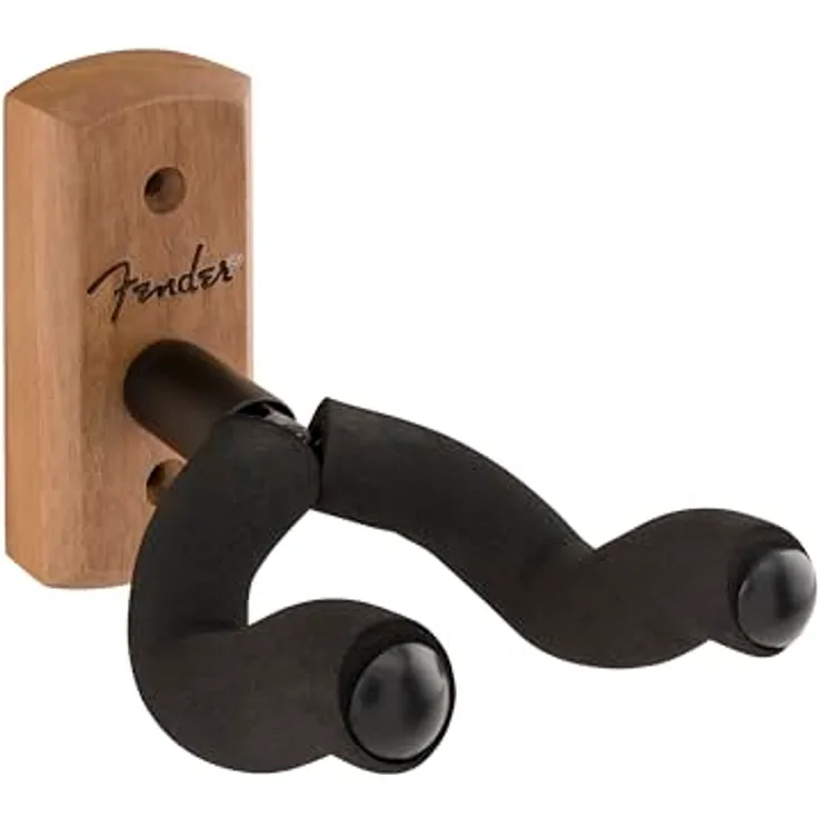 Fender Wall Hanger Walnut, Wandhalter für Gitarren aus Walnuss mit schwenkbarem EVA-gepolstertem Bügel