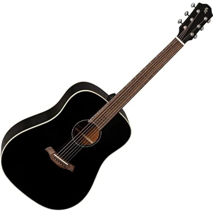 Baton Rouge X15S/D-B, Westerngitarre Dreadnought mit massiver Fichtendecke, Mahagoniboden, Okoume-Hals, schwarzes Hochglanz-Finish