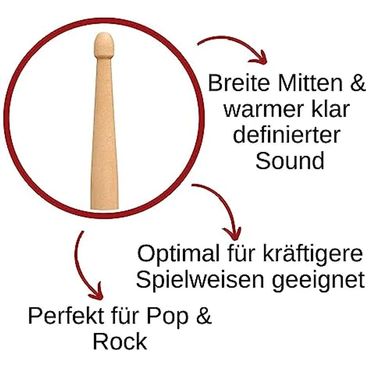 Sela Professional Maple 7A Drumsticks, Schlagzeug-Sticks aus Ahornholz mit Eichel-Kopf-Form, ideal für sanften Rock, 1 Paar, Natur, SE 274 – Bild 2