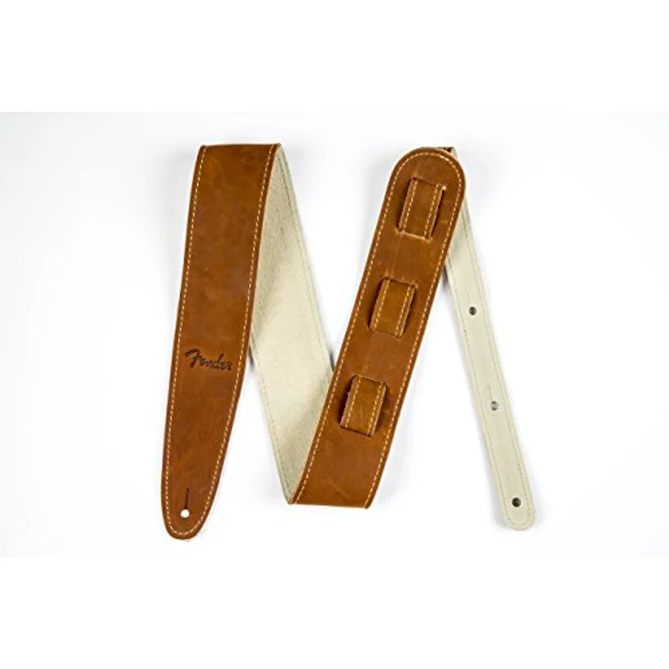 Fender Ball Glove Leather Strap BRN, Gitarren-Bassgurt aus original Baseballhandschuhleder, braun, verstellbar von 103 bis 135 cm, mit geprägtem Logo und weichem Wildleder-Unterteil, breite 63,5 mm – Bild 2