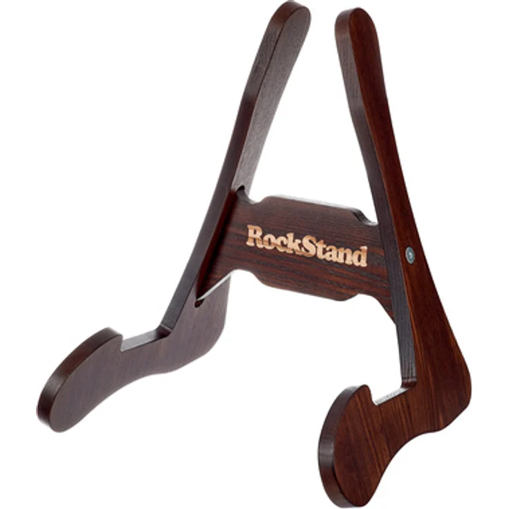 Rockstand Wood A-Frame Stand, Gitarrenständer aus massivem Eschenholz mit Brown Oak Finish, geeignet für elektrische Gitarren und Bässe