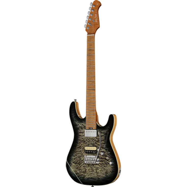 Harley Benton Fusion-IV HH MN Quilt Black Burst Gloss, E-Gitarre mit Alnico 5 Humbuckern und ergonomischem Korpus