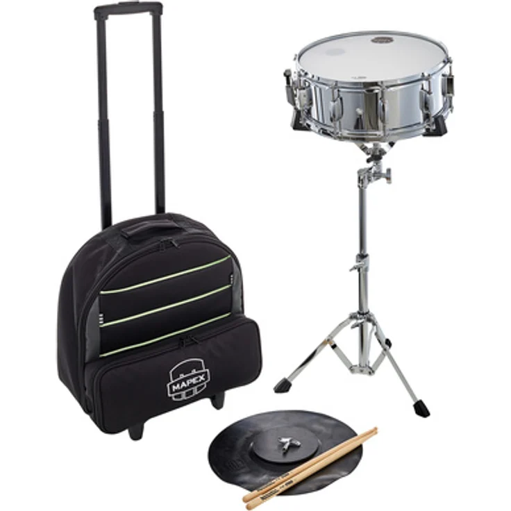 Mapex MK14DC Snare Drum Kit, 14"x5,5" Metall Snare Drum mit Snare Ständer, Übungspad, Schlagzeugstöcken und Transporttasche