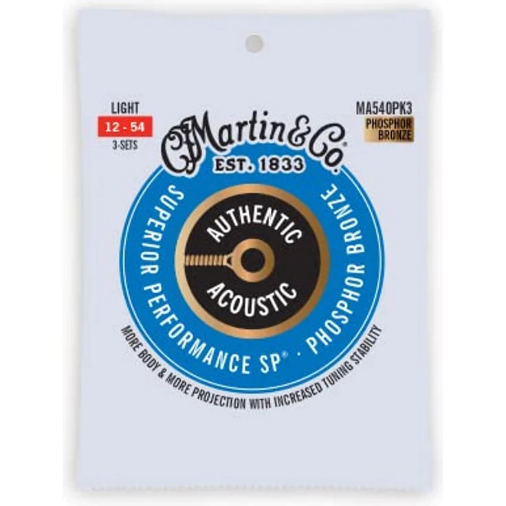Martin Guitar MA-540 Authentic 3-Pack, Phosphor Bronze Gitarrensaiten für 6-saitige Westerngitarre, Light Stärke 012-054 – Bild 1