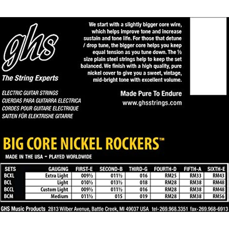 GHS Big Core Nickel Rockers BCXL, E-Gitarren-Saiten Set, Extra Light (.0095-.043), Reinnickel, Roundwound – Bild 3
