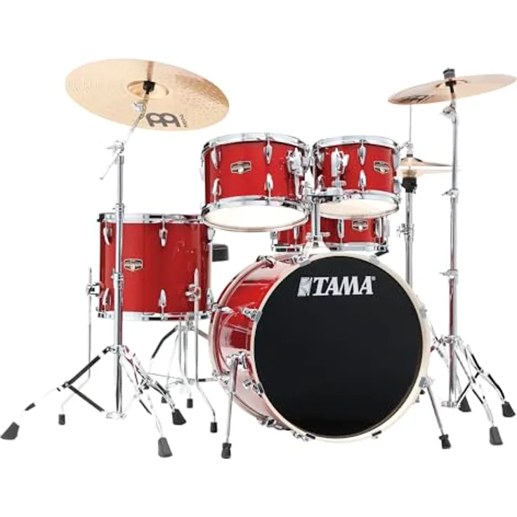 Tama Imperialstar IP50H6W-BRM, 20" Schlagzeugset in Burnt Red Mist mit 5 Teilen, 6-schichtige Pappelholzkessel, inklusive Hardwarepaket und Meinl HCS Messing Beckensatz