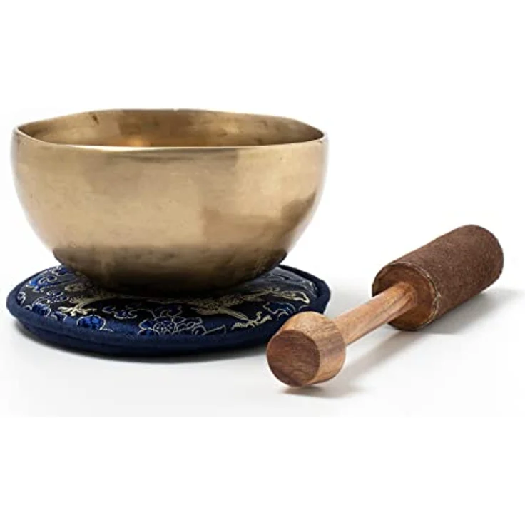 Klangschalen-Center Tibetische Klangschale I 200 g I für Meditation und Yoga I Handgeschmiedet mit blauem Pad und Klöppel I Fair Trade aus Nepal – Bild 1