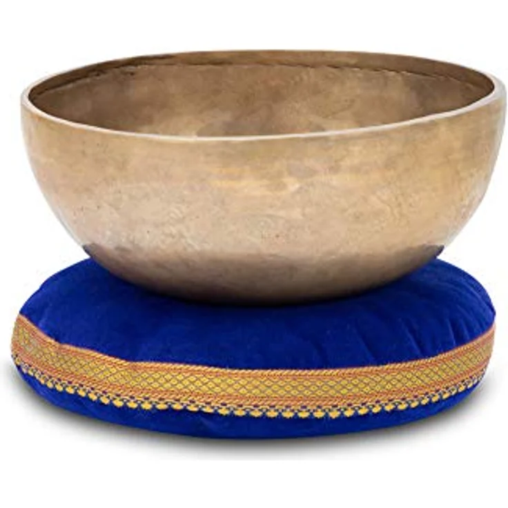 XDrum Omshanti Klangschale 22 cm, handgemacht in Indien aus Messinglegierung, gold, inkl. Kissen, ideal für Meditation und Therapie, Gewicht 1500 g – Bild 1