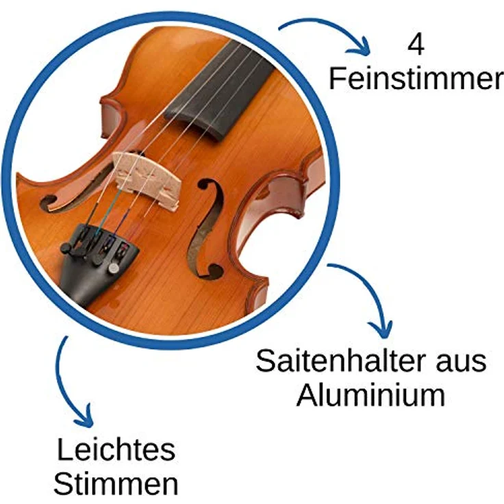 CASCHA 4/4 Violine Set mit Hardcase, vollmassive Geige für Anfänger mit Bogen, Kolophonium und Ersatz-Saiten, ideal für Jugendliche und Erwachsene – Bild 5