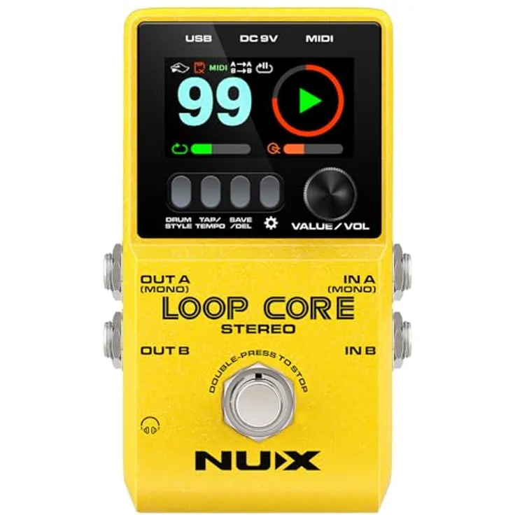 Nux Loop Core Stereo, Gitarren Looper-Pedal mit 6 Stunden Loop-Speicher, 99 Speicherplätzen, hochauflösendem Farb-LCD und MIDI-Steuerung