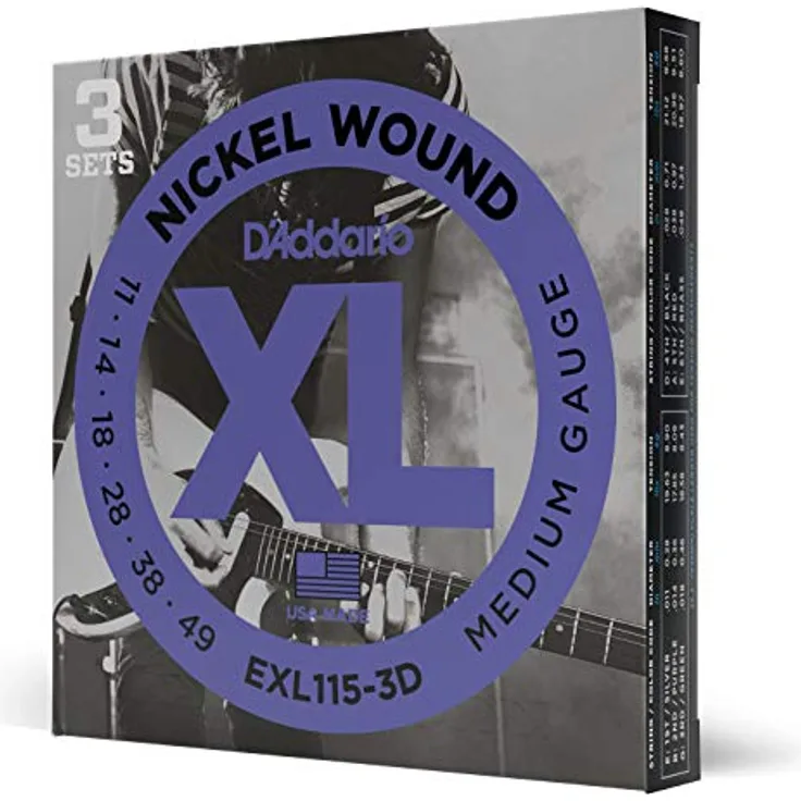 D'Addario EXL115-3D, Nickel Wound E-Gitarrensaiten, 3 Sets, Medium, 11-49, für Blues und Jazz Rock