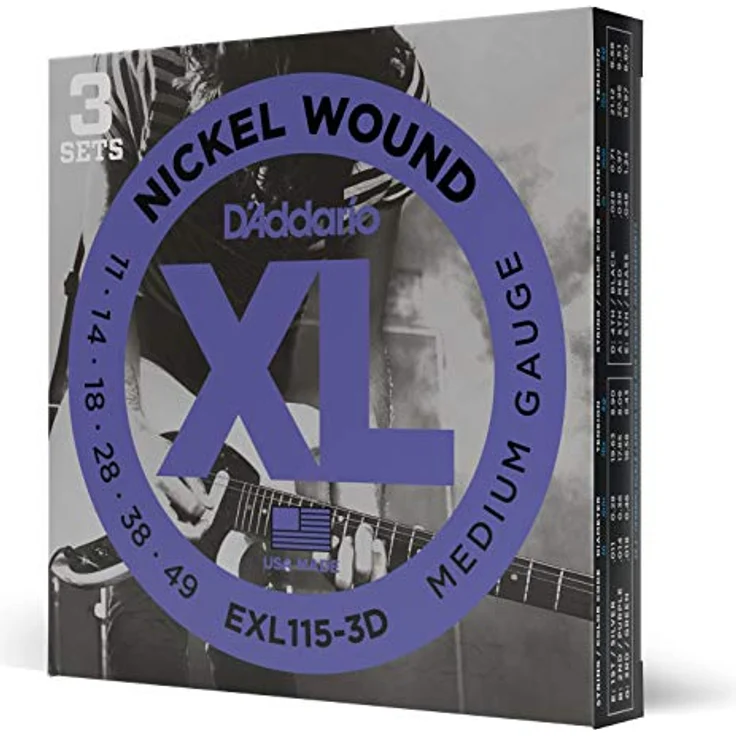 D'Addario EXL115-3D, Nickel Wound E-Gitarrensaiten, 3 Sets, Medium, 11-49, für Blues und Jazz Rock – Bild 1
