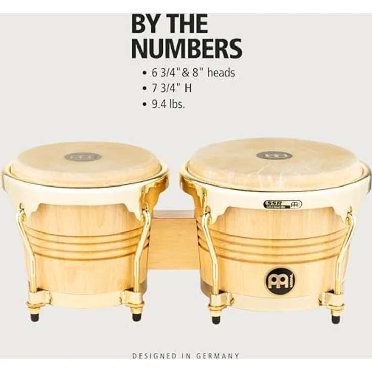 Meinl WB200NT-G Bongoset, Natur, 6 3/4" und 8", Gummibaum, handselektierte Büffelfelle, Gold Hardware, hochglanz Finish – Bild 6