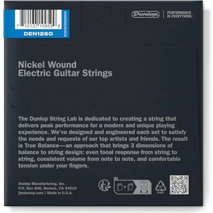 Dunlop Electric Nickel DEN1260 Saitensatz, E-Gitarre Drop Bb.012 - .060 Zoll, hochwertige Materialien, innovative Hybrid-Wickeltechniken – Bild 2