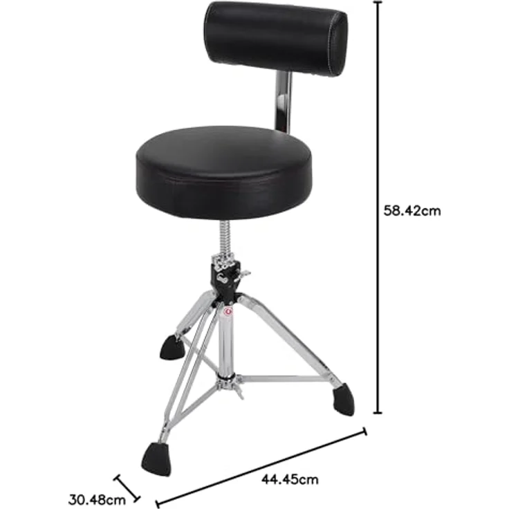 Gibraltar Schlagzeughocker 9000 Series Round mit Backrest, 35cm Durchmesser, höhenverstellbar 51-66cm, Vinyl-Sitzfläche, Super Lock, Dreibein-Position, 'Super Foot' Gummifüße – Bild 2