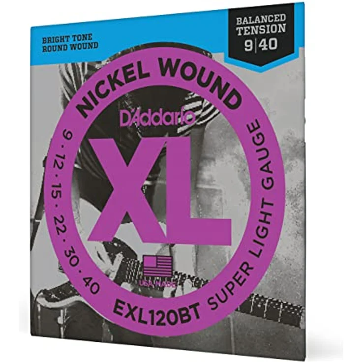 D'Addario XL Nickel EXL120BT E-Gitarrensaiten Balanced 09-40, versilberter Stahldraht für hellen, vielseitigen Klang, hergestellt in den USA – Bild 1