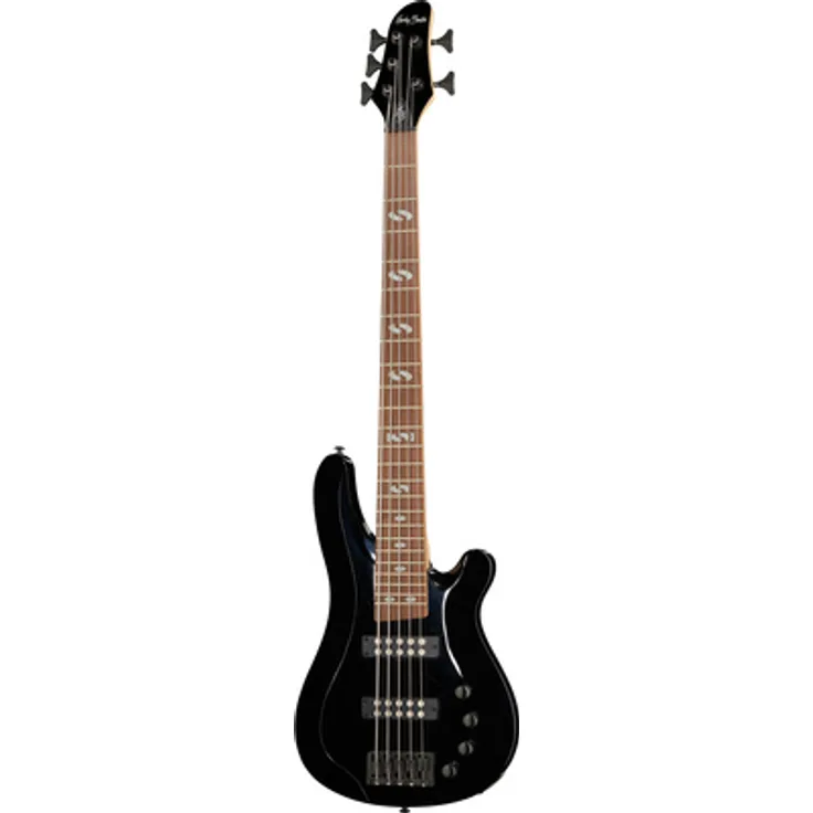 Harley Benton B-550 Black, 5-saitiger E-Bass mit Erle Korpus, Ahornhals und aktiver/passiver Elektronik, Hochglanz Schwarz