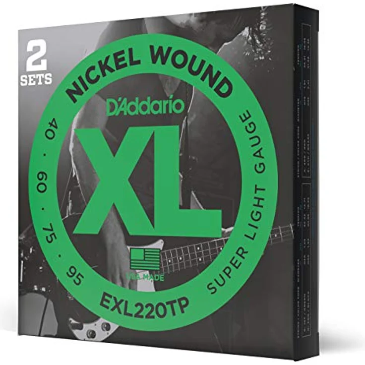 D'Addario EXL220TP, Nickelumwickelte Bassgitarrensaiten, Super Light, Saitenstärken 40-95, 2 Sets, Long Scale, Made in USA – Bild 1