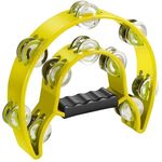 Flexzion Tamburin, Handtrommel - 25cm mit 20 Paar Metall-Schellen, Halbmond-Form, ergonomischer Handgriff, gelb