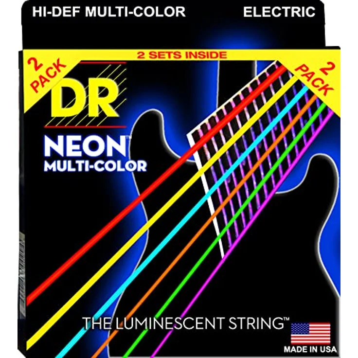 DR NMCE10PACK – 2 Sätze E-Gitarrensaiten Neon mehrfarbig, Medium 10-46, mit Super Bright Coating – Bild 1