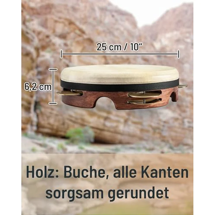 Schlagwerk RT "RIQ" Riqq Rahmentrommel, stimmbares Modell mit 25 cm Durchmesser, Ziegenfell und Schellen – Bild 5