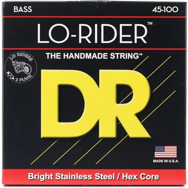DR Strings Lo-Rider MLH-45 – E-Bass Saiten Light to Medium 45-100, Edelstahl-Wickeldraht für präzise Harmonien