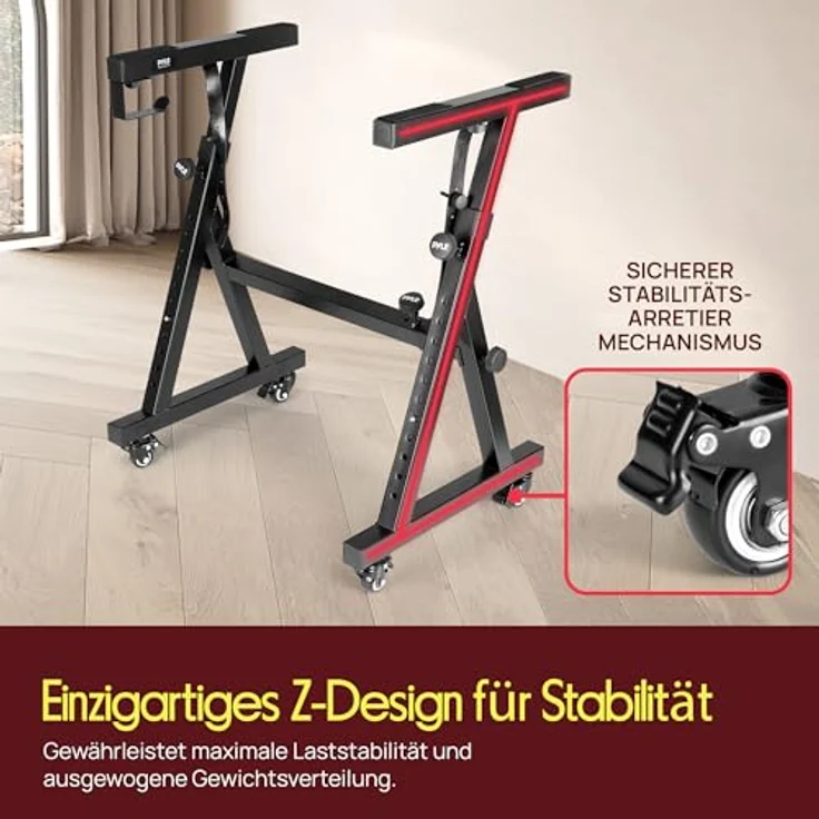 Pyle Schwerlast Keyboard Ständer mit Rollen, Höhen- und breitenverstellbar im Z-Design für E-Piano und Digital Piano bis 101 cm, Schwarz – Bild 3