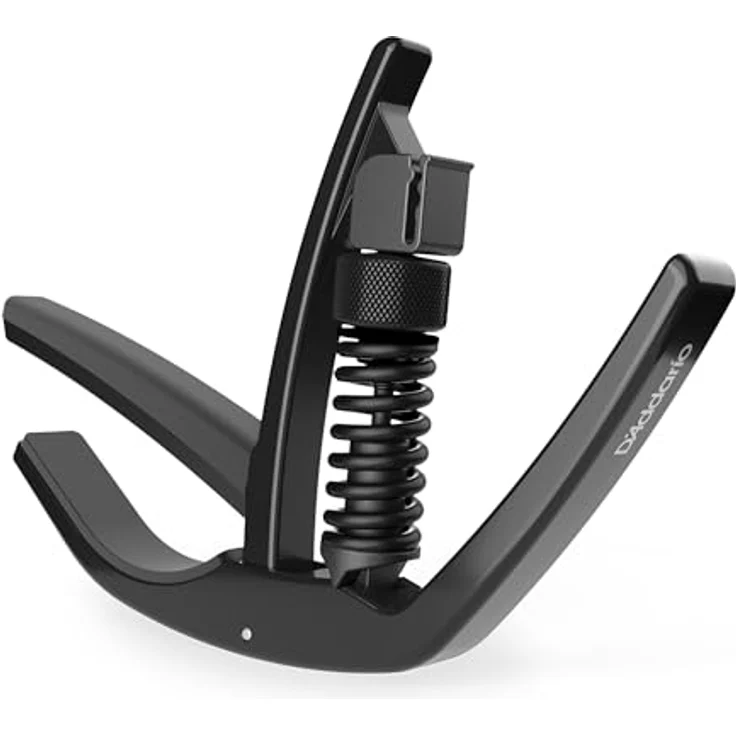 D'Addario NS Künstler Kapodaster für 6-saitige Akustik- und E-Gitarren, aus Aluminium, schwarz, mit integriertem Plektrumhalter – Bild 1