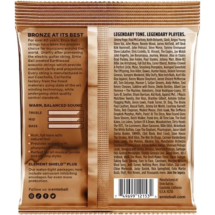 Ernie Ball Earthwood Light, Akustik-Gitarrensaiten für 12-Saiter, Phosphor-Bronze, Stärke 9–46, warmer Klang, hergestellt in den USA – Bild 2
