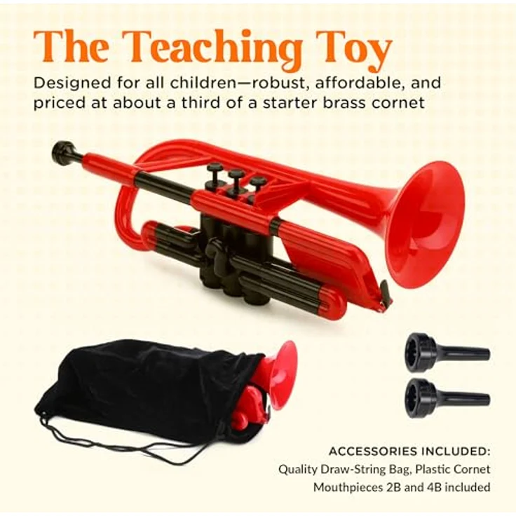 pBone music pCornet Red, Bb-Kornett aus ABS-Kunststoff, leicht und robust, inkl. Tasche und Kunststoffmundstück – Bild 6