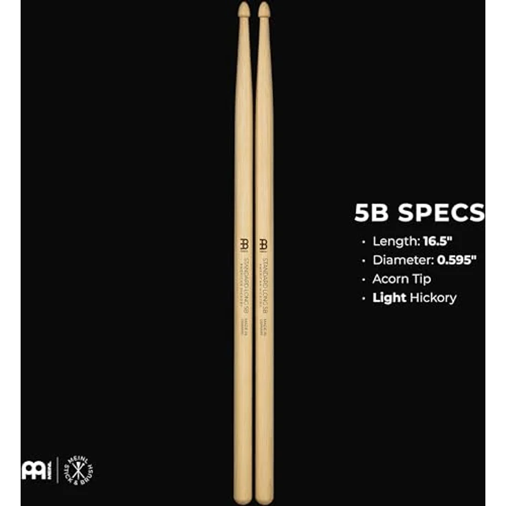 Meinl 5B Standard Long Hickory Drumsticks, 419 mm Länge, leichter Acorn Kopf, made in Germany – Bild 3