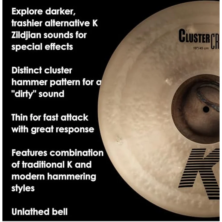 Zildjian K0933 K Becken 18" K Cluster Crash, extra dünn aus B20 Bronze mit gehämmertem Finish und ungedrehter Glocke – Bild 4