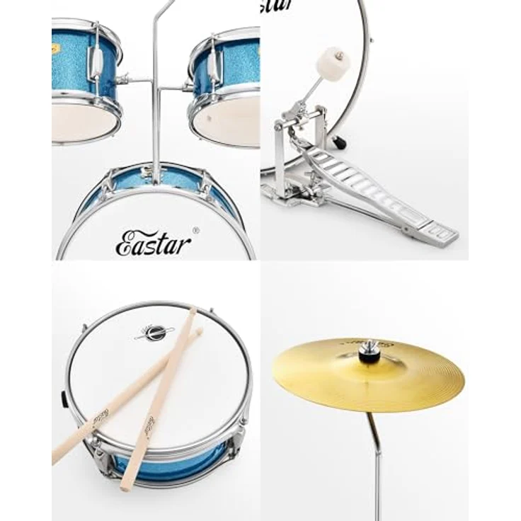 Eastar 14" 3 PC Schlagzeug Set, Kinder Schlagzeug für 3-10 Jahre, Himmelblau mit Snare, Tom, Bass Drum, Pedal, Thron, Becken und Drumsticks – Bild 4