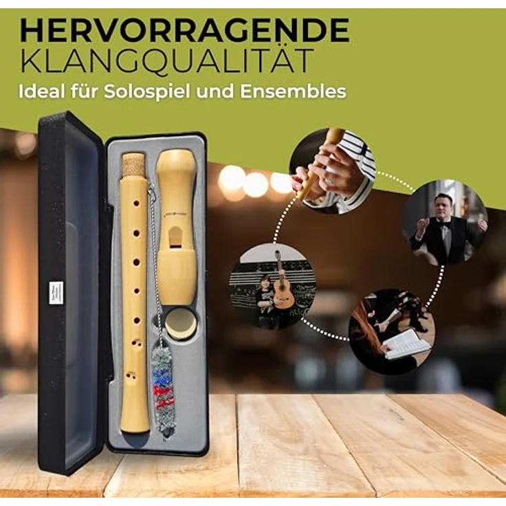 GADGET HERO HeroMusics Blockflöte aus Holz, barocke Griffweise, 8-Loch, Sopranblockflöte aus Premium Ahornholz, inkl. Reinigungsset & Etui – Bild 5