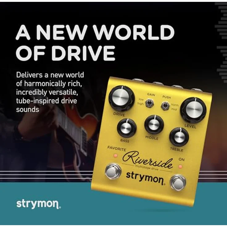 Strymon Riverside Overdrive-Pedal, analoge JFET-Eingangsstufe, True Bypass, gold eloxiertes Aluminium Gehäuse – Bild 2