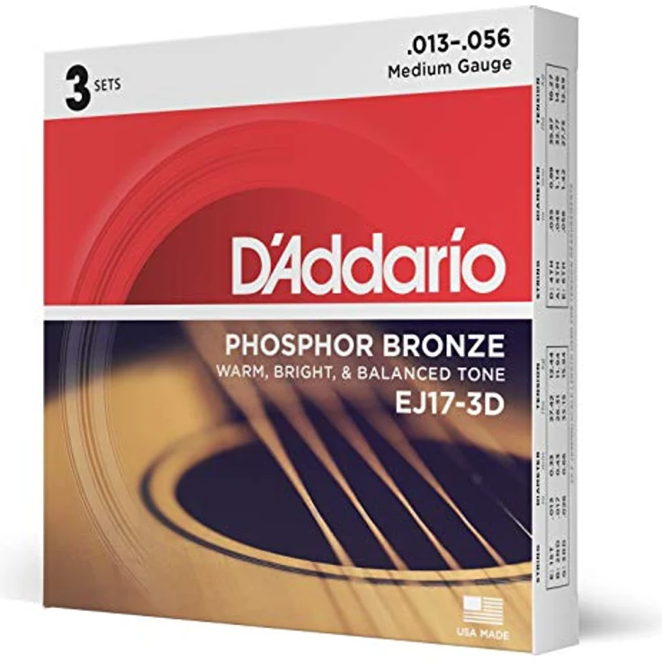 D'Addario EJ17-3D Phosphorbronze-Saiten für Akustikgitarren, Medium 13-56, 3 Sets, korrosionsbeständig, warmer Klang – Bild 1