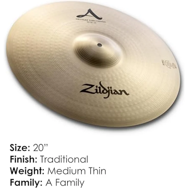 Zildjian 20" A-Series Medium Thin Crash, B20 Legierung, dünnes Crash-Becken für schnelle Ansprache – Bild 2