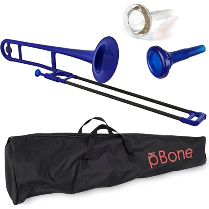 pBone music pBone Blue, Bb-Tenorposaune aus ABS-Kunststoff, leicht und ergonomisch, inkl. Mundstück und Gig Bag, blau – Bild 1