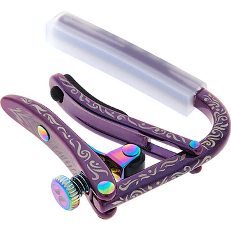 Shubb C1vs Violet Sky, Kapodaster für Akustik-/E-Gitarre mit lasergeätzten Verzierungen, schwerer Messingausführung und ergonomischem Hebel, violett