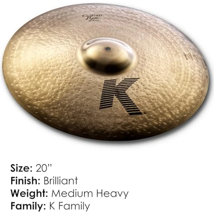 Zildjian 20" K-Custom Custom Ride, Schlagzeugbecken mit brillantem Finish, lauter Glocke und dunklen Obertönen – Bild 2