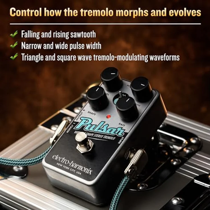 Electro Harmonix Nano Pulsar Tremolo, kompaktes Tremolo/Panner Effektpedal für E-Gitarre, Mono-/Stereo-Ausgang, Triangle/Square Wave-Modus – Bild 8