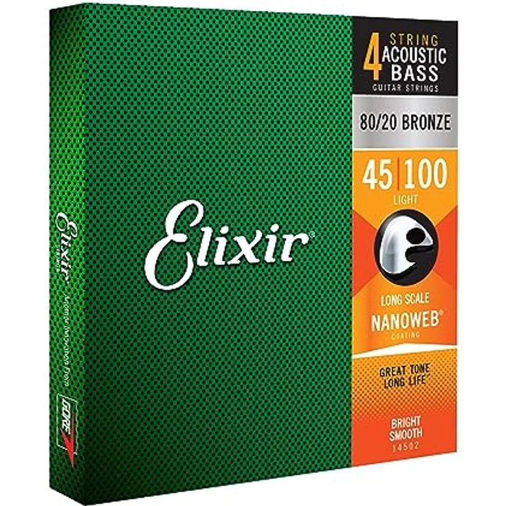 Elixir® Saiten 80/20 Bronze-Akustik Bass-Saiten mit NANOWEB® Beschichtung, Long Scale, Light (.045-.100) – Bild 1