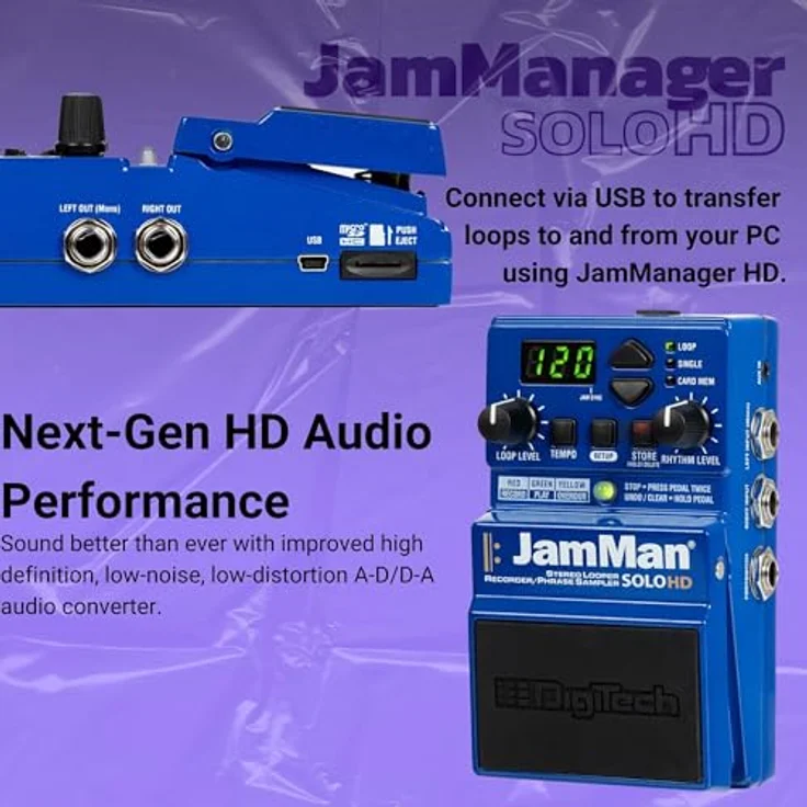 Digitech Jam Man Solo HD, Looper Pedal mit 35 Min. Loop-Speicher, 200 internen Speicherplätzen, Stereo 44,1 kHz Wiedergabe, inkl. 9V Netzteil – Bild 2
