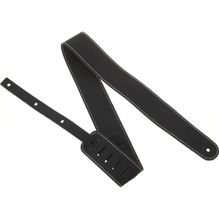Harley Benton Custom 6 BK Strap, Gitarrengurt aus robustem Rindleder mit Vintage-Look, verstellbar von 100-147 cm, schwarz
