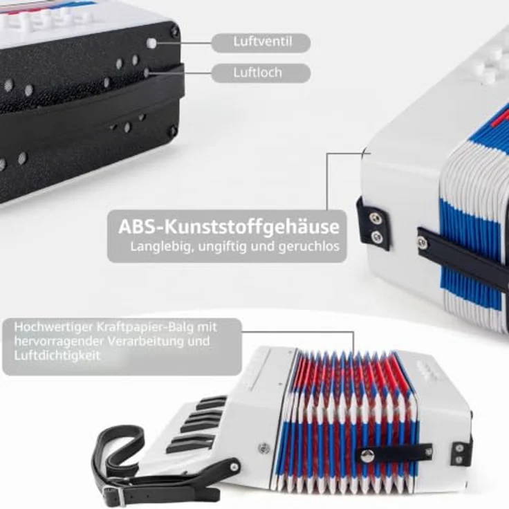 NEWFUN Akkordeon, Ziehharmonika mit 17 Tasten und 8 Bass, Leicht und Tragbar, Ideal für Anfänger, mit Verstellbarem Gurt – Bild 4